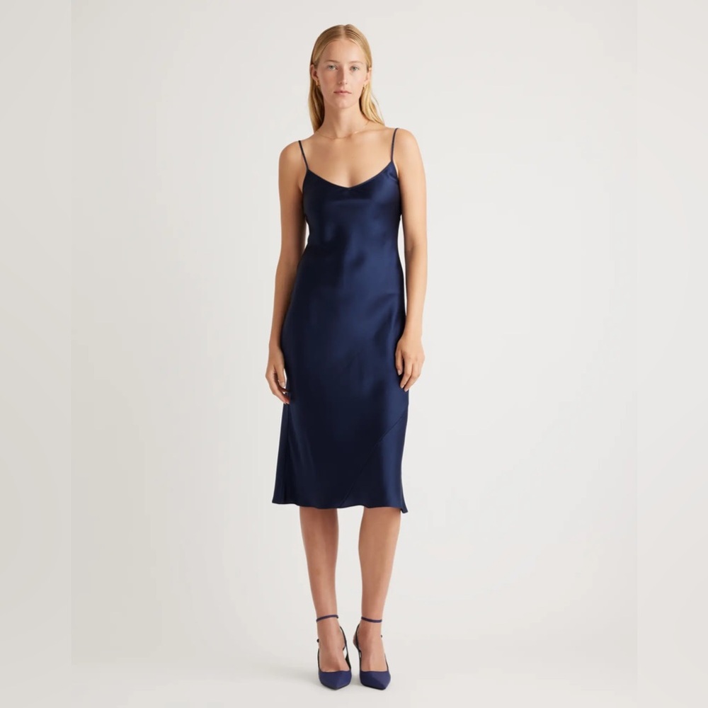 Quince XS Silk Slip Dress - Navy